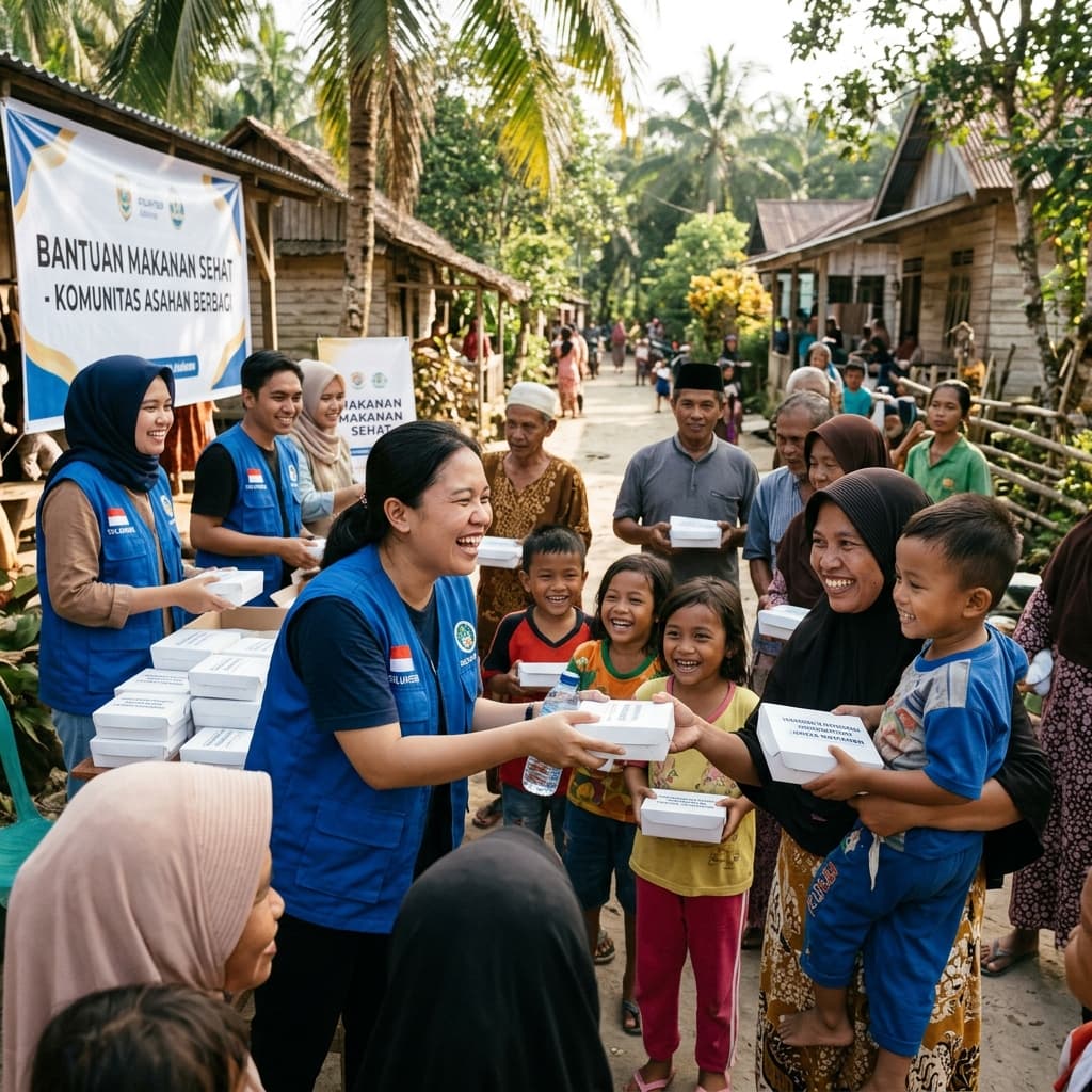 Relawan Yayasan Gema Asahan Nusantara menyalurkan makanan